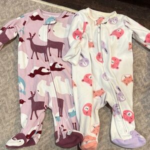 Carter's Fleece Footies - Purple and White Animal Prints